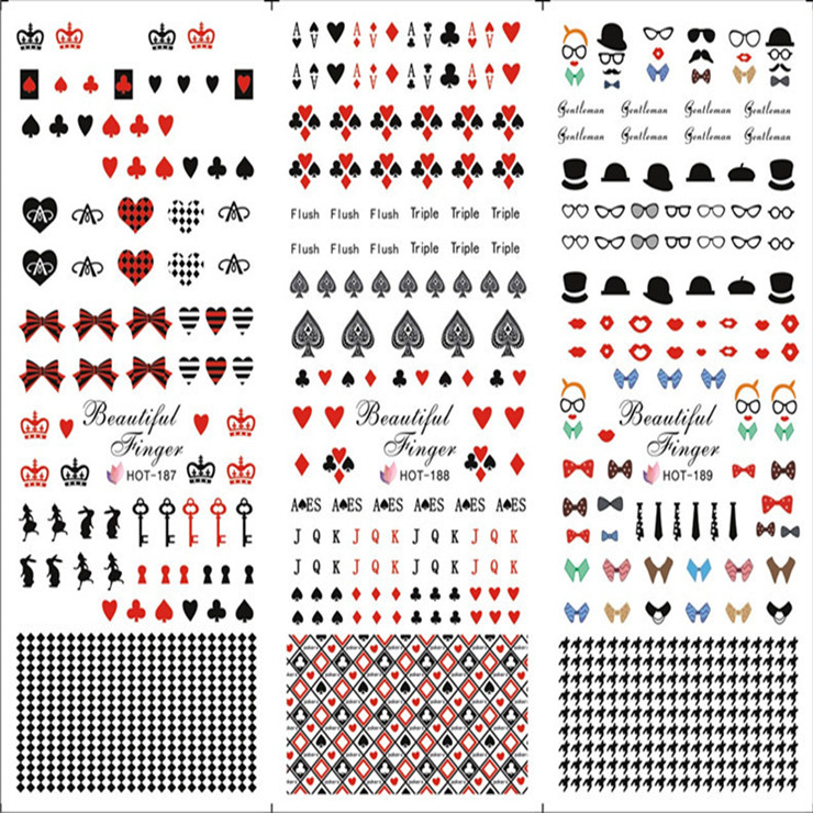 HOT187-189 Poker Water Nail Sticker