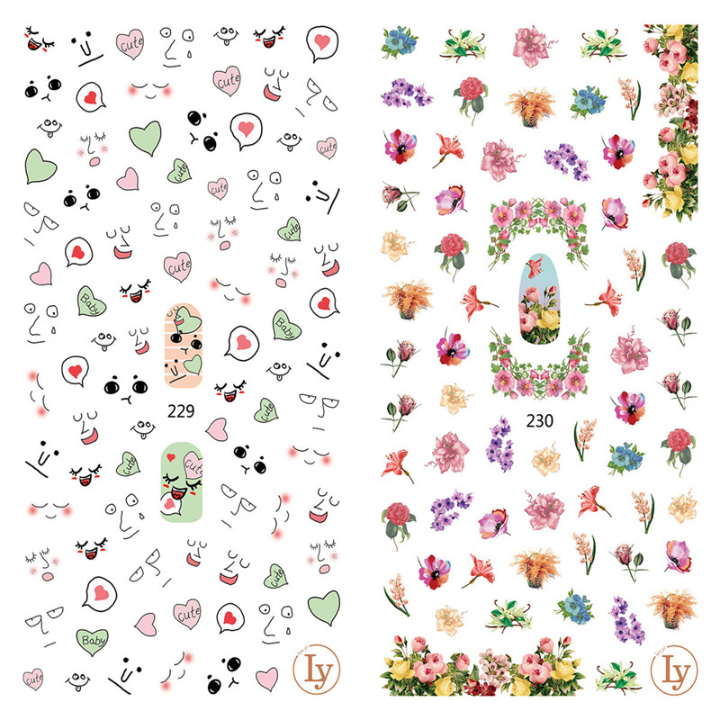 LY229-230 Thin 3D Flower And Cute Expression Nail Sticker