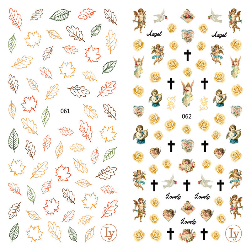 LY061-062 Thin 3D Leaves And Angel Nail Sticker