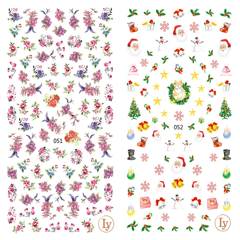 LY051-052 Thin 3D Christmas And Flower Nail Sticker