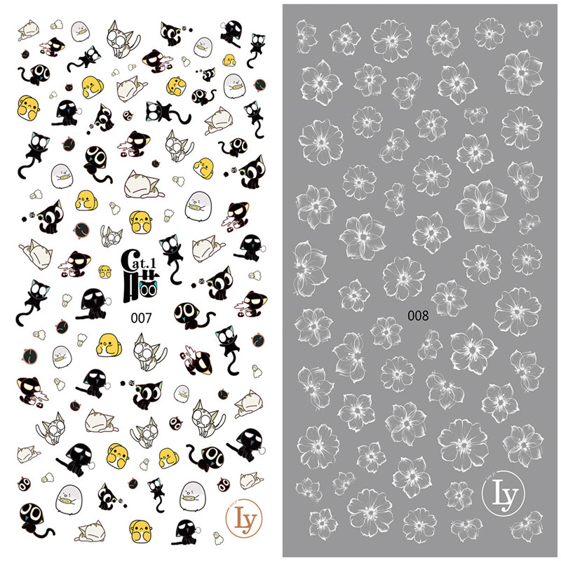LY007-008 Thin 3D Flower And Cat Nail Sticker