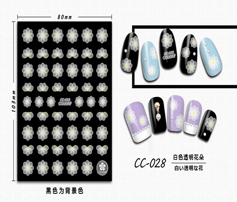 CC-028 3D White Transparent Flower Nail Sticker