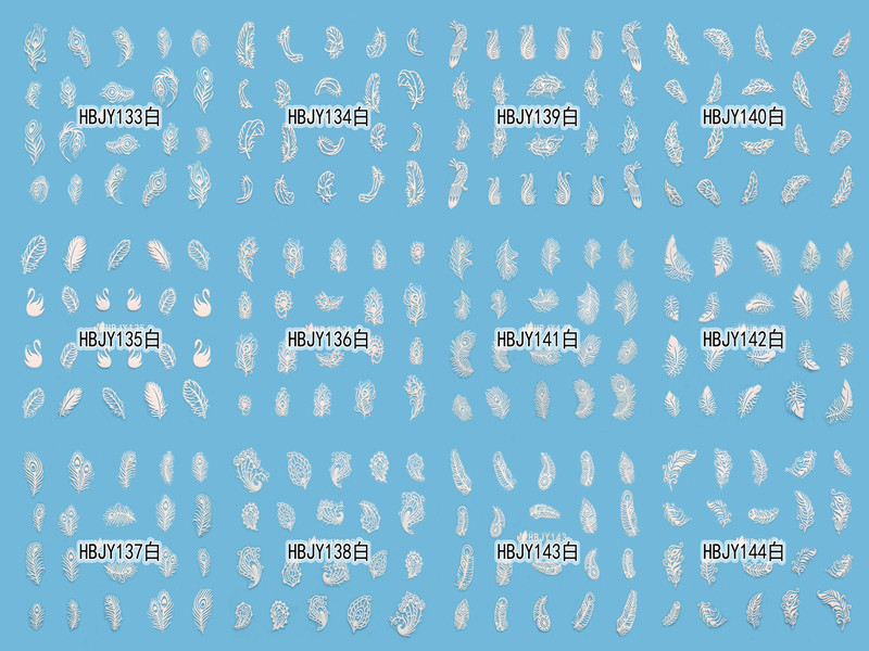 HBJY133-144 3D White Feather Nail Art Sticker 