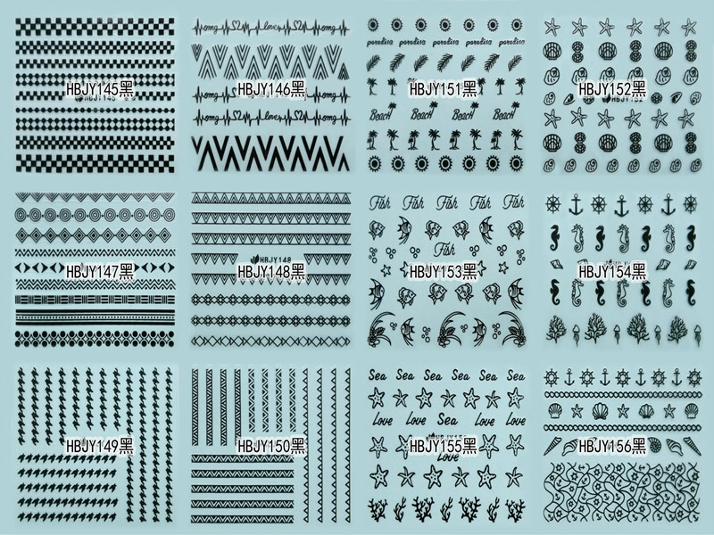 HBJY145-156 3D Black Marine Life Nail Art Sticker 