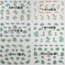 TJ013-024 3D Blue Gold Flower Nail Art Sticker 