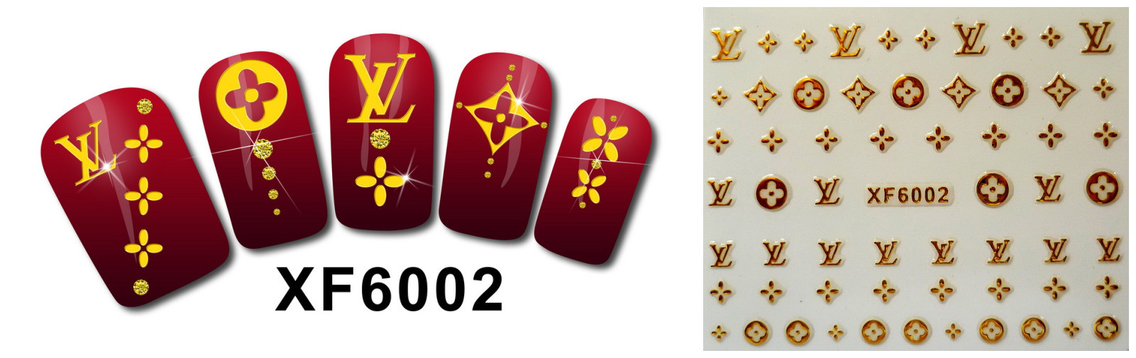 XF6001-6006 3D Gold Metal Nail Art Sticker 