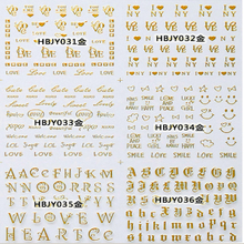 HBJY031-036 Gold Letters Nail Art Sticker 