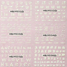 HBJY031-036 White Letters Nail Art Sticker 