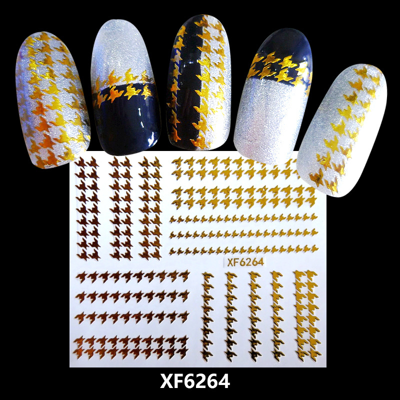 XF6264 3D Gold Metal Nail Art Sticker 