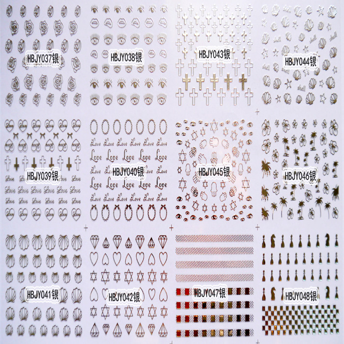 HBJY037-048 3D Silver Nail Art Sticker 