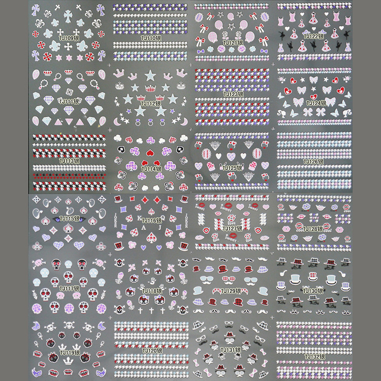 TJ109-132 3D Silver Nail Art Sticker 