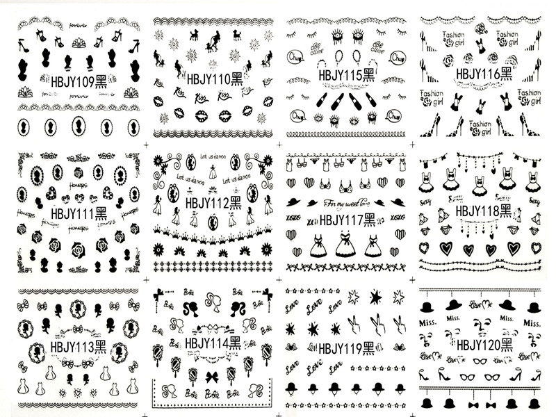 HBJY109-120 3D Black Women's Products Nail Art Sticker 