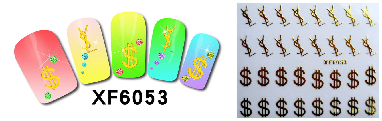 XF6049-6054 3D Gold Metal Nail Art Sticker 