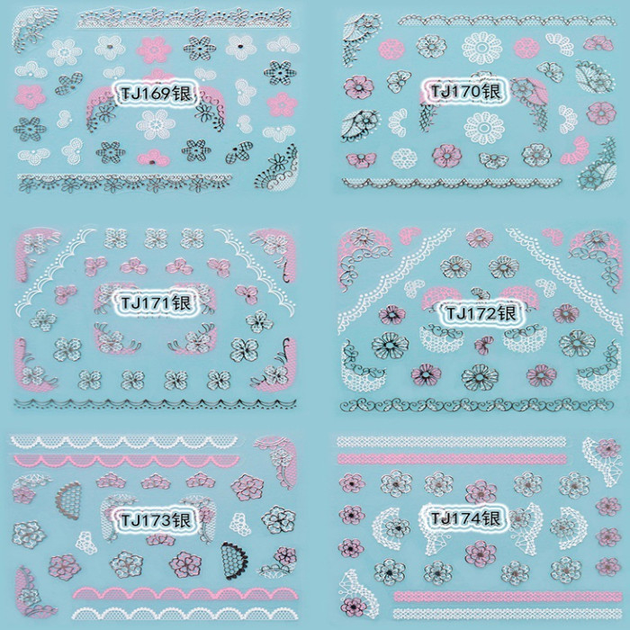 TJ169-180 3D Silver Nail Art Sticker 
