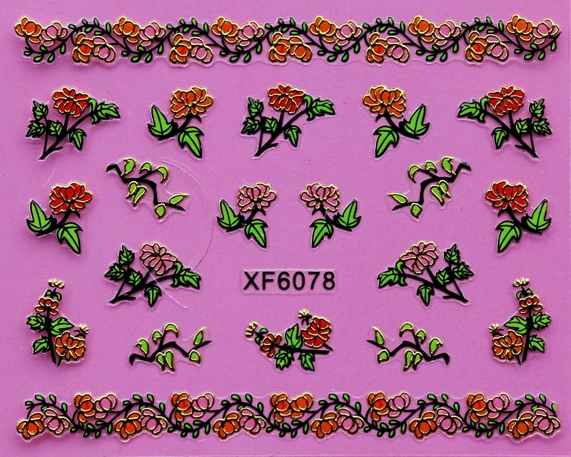 XF6075-6080 3D Gold Metal Nail Art Sticker 