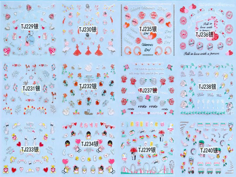 TJ229-240 3D Silver Nail Art Sticker 