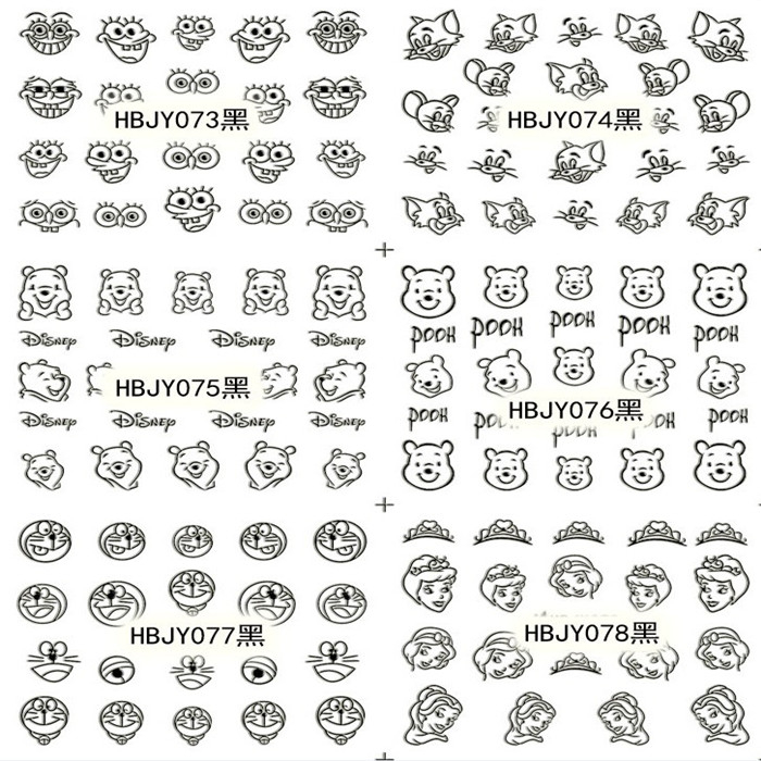 HBJY073-084 3D Black Cartoon Nail Art Sticker 
