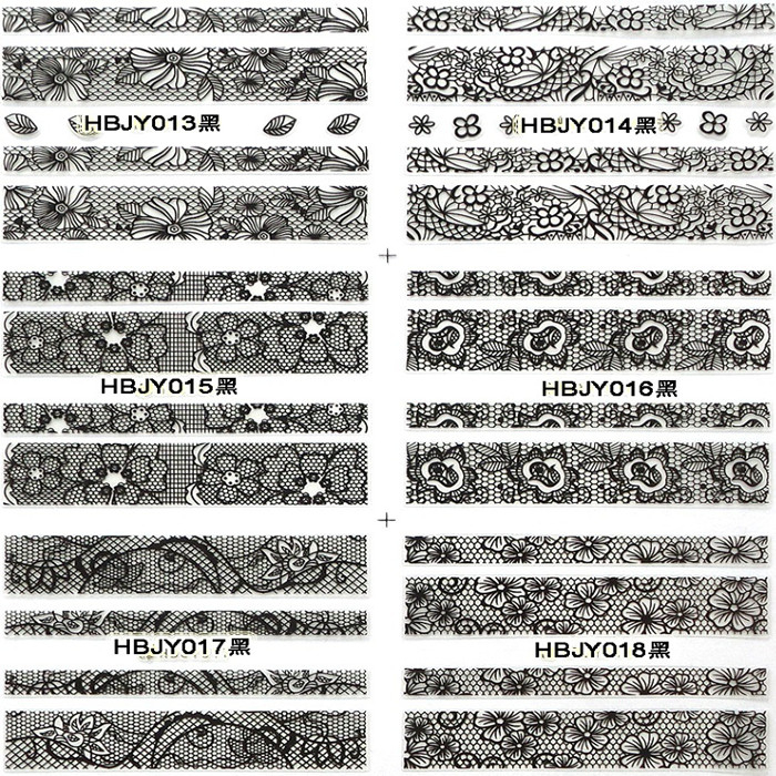 HBJY001-006 Black Lace Nail Art Sticker 