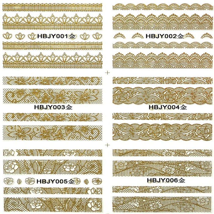 HBJY001-006 Gold Lace Nail Art Sticker 