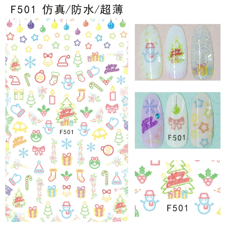 F501 DIY Design 3D Self Adhesive Christmas Nail Art Sticker