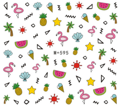 M+589-597 Fruit And Flamingo Water Nail Sticker 