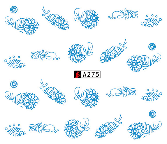 A271-276 Blue Flower Water Nail Sticker