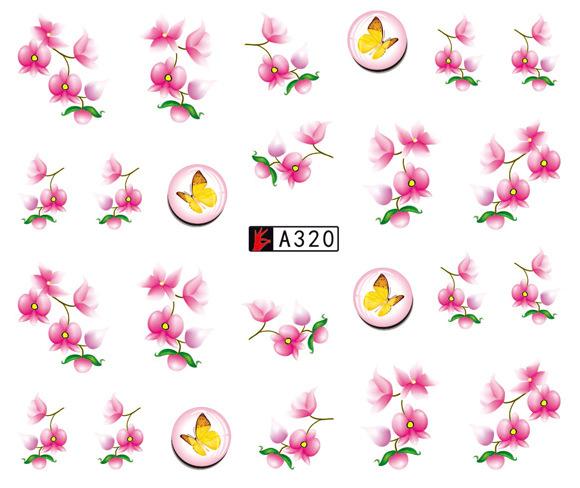 A319-324 Flowers And Butterflies Water Nail Sticker