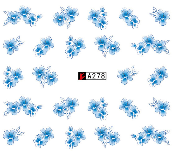 A277-282 Blue Flower Water Nail Sticker
