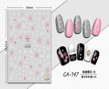 CA-147 3D White Line Drawing Cherry Blossom Nail Sticker
