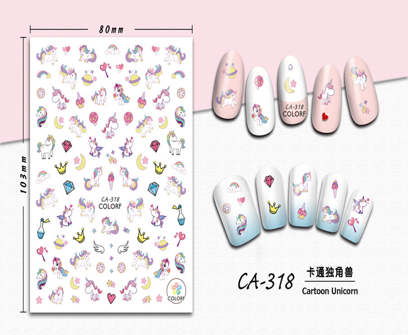 CA-318 3D Cartoon Unicorn Nail Sticker