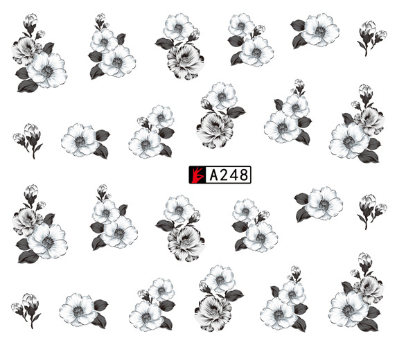 A247-252 Black Flower Water Nail Sticker