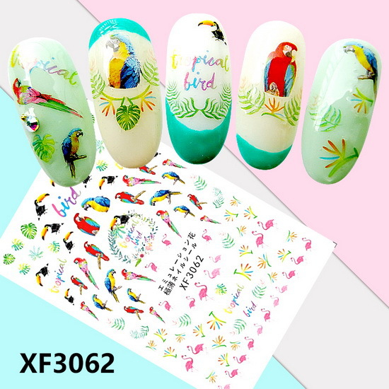 XF3062 3D Self Adhesive Parrot And Flamingo Nail Sticker 