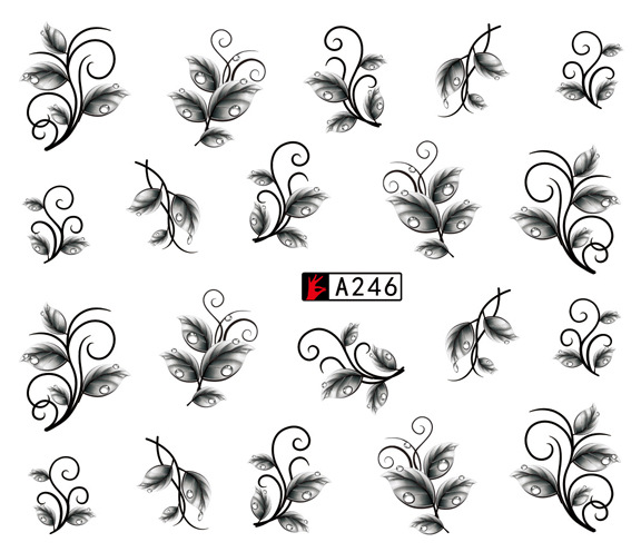 A241-246 Black Flower Water Nail Sticker