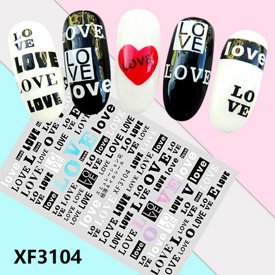 XF3104 3D Self Adhesive Love Nail Sticker 