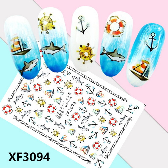 XF3094 3D Self Adhesive Shark Nail Sticker 
