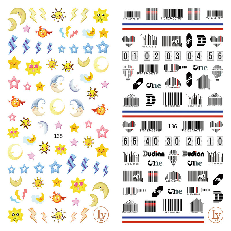 LY135-136 Thin 3D Weather And Barcode Nail Sticker