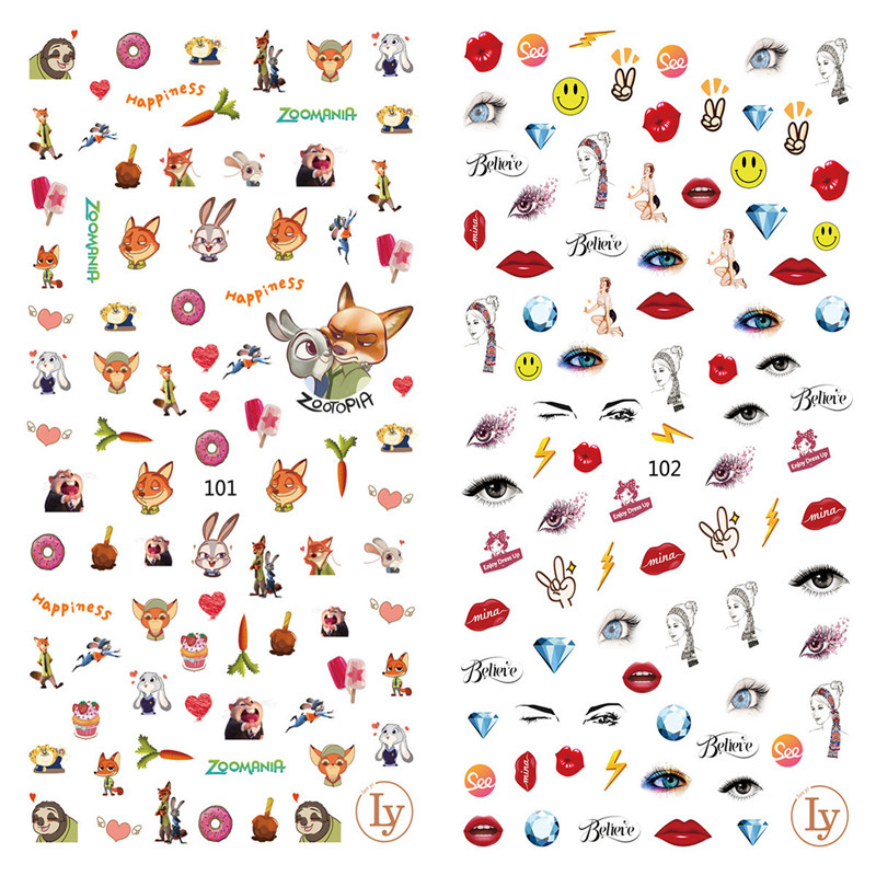 LY101-102 Thin 3D Zootopia And Women Nail Art Sticker