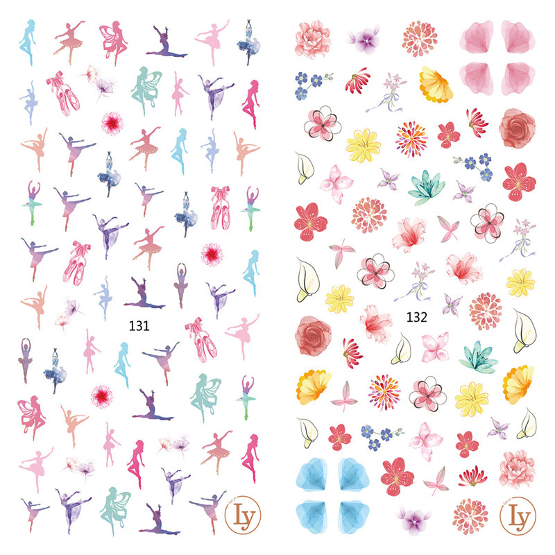 LY131-132 Thin 3D Dancer And Flower Nail Sticker