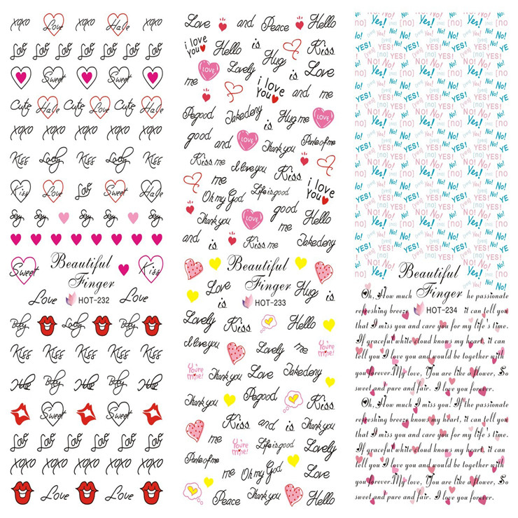 HOT232-234 Words Water Nail Sticker