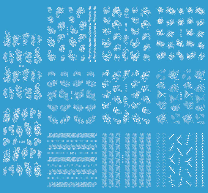 D133-143 White Water Nail Sticker