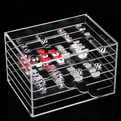 5 Grid Acrylic Nail Show Shelf Nail Tips Decoration Display Stand Rack Dust-proof Nail Tip Storage Holder