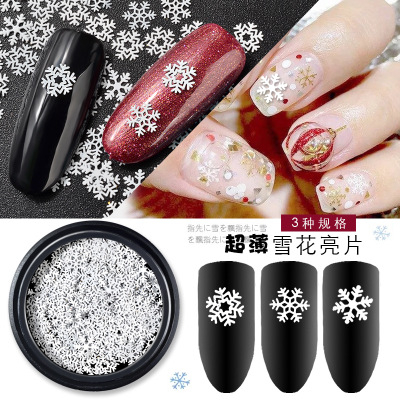 Slim Sequins Christmas Snowflake White Nail Art Decoration