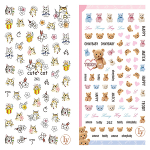 LY261-262 Thin 3D Cat And Teddy Nail Art Sticker