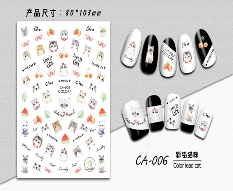 CA-006 3D Color Lead Cat Nail Art Sticker