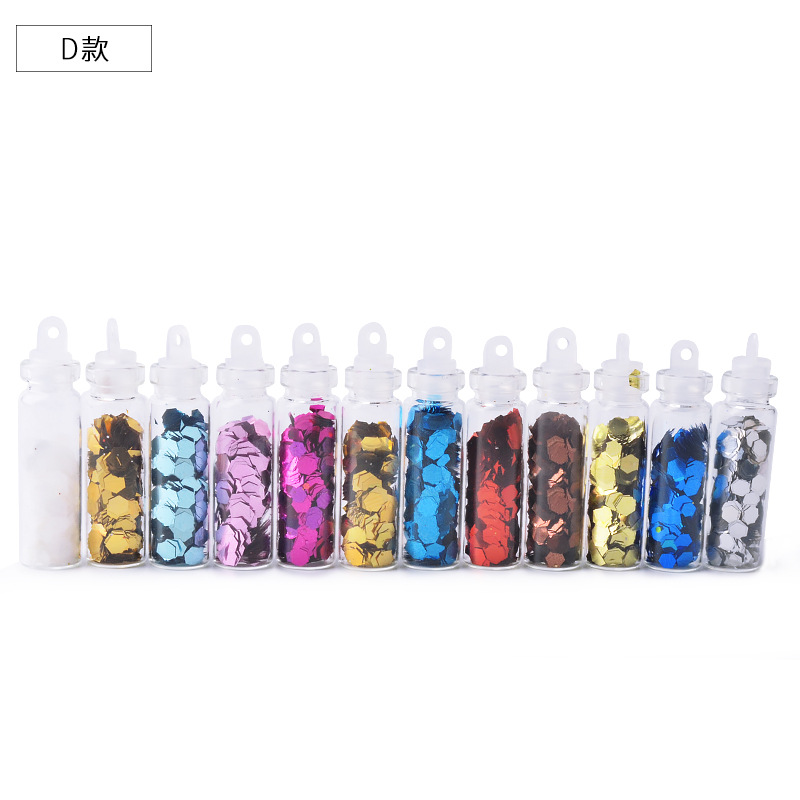 12-colors Nail Jewelry Glitter Sequins In Glass Bottle