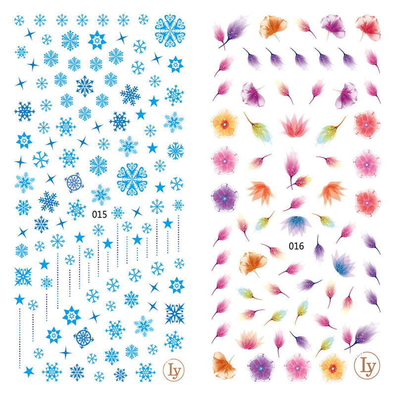 LY015-016 Thin 3D Snowflake And Flower Nail Sticker