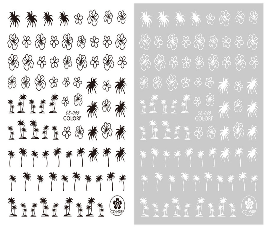 CB-049 3D Coconut Tree And Flowers Nail Art Sticker