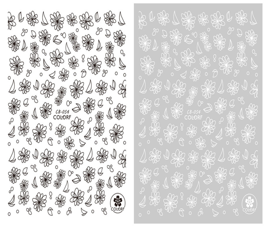 CB-054 3D Line Drawing Flowers Nail Art Sticker