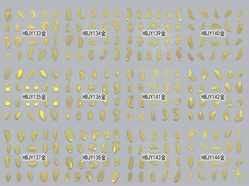 HBJY133-144 3D Gold Feather Nail Art Sticker 