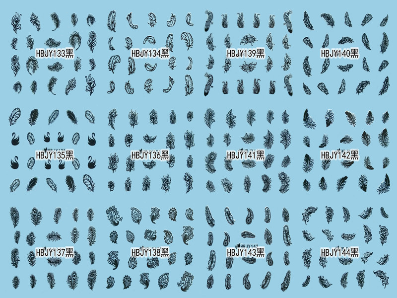 HBJY133-144 3D Black Feather Nail Art Sticker 